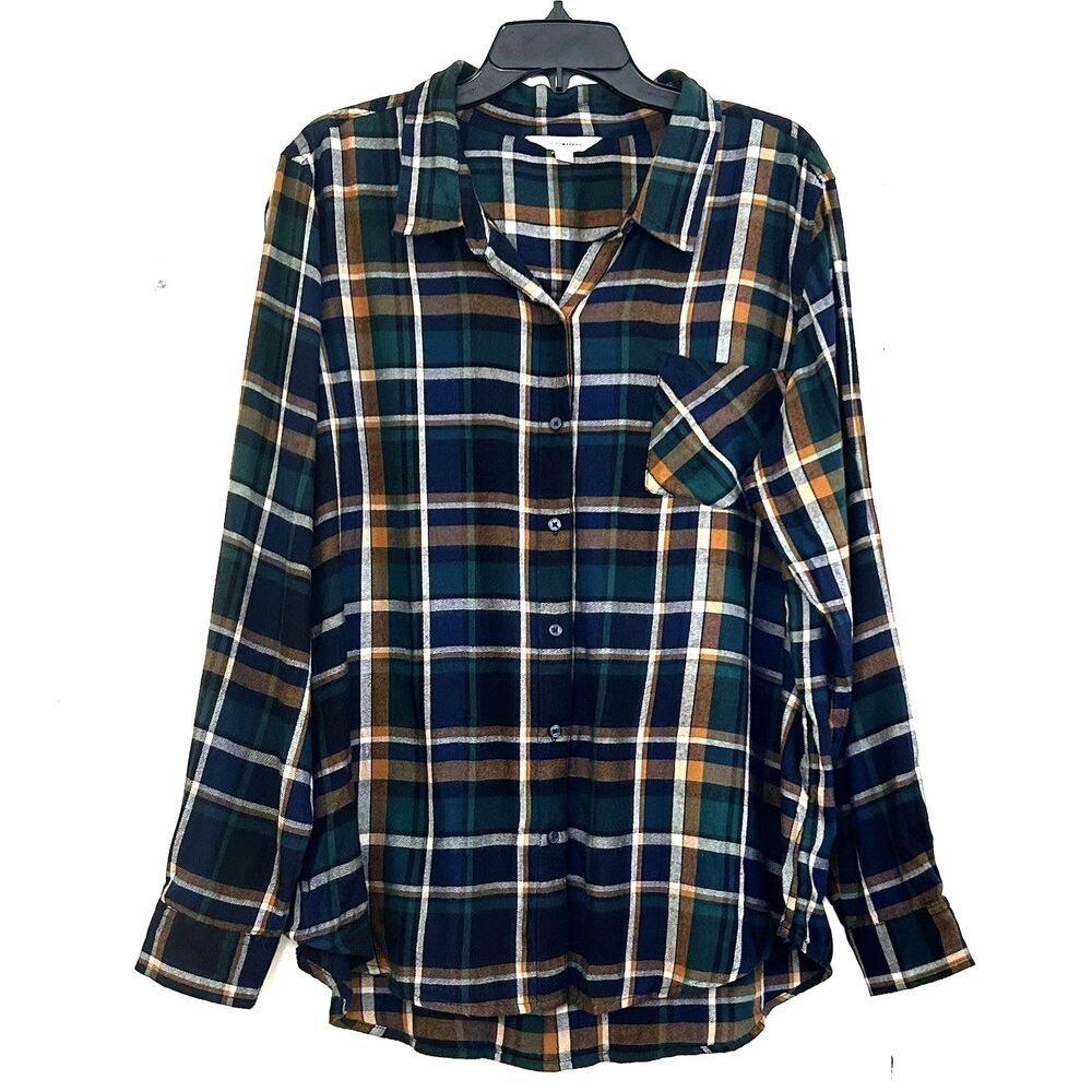 Lucky Brand Women’s Button Down Shirt Size XL Collared Plaid Long Sleeve Soft